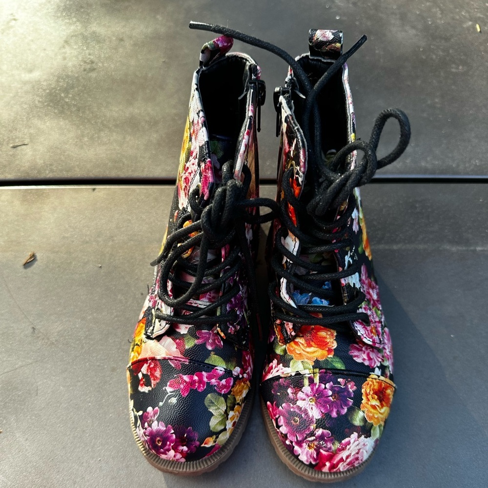 Colorful Floral Kids Lace-Up Boots